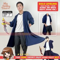 Jaket Hoodie Solo Leveling Jubah Sung Jin-Woo Cosplay Anime Navy Blue Manhwa Sung Jinwoo Coat