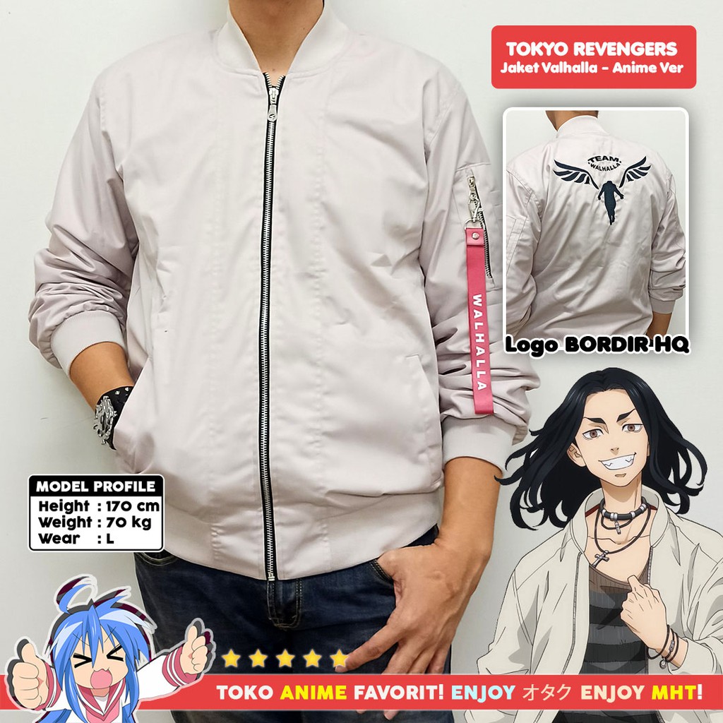 Jaket Bomber Anime Tokyo Revengers Valhalla Keisuke Baji Kazutora Hanemiya Anime Version Cream - Gambar 2