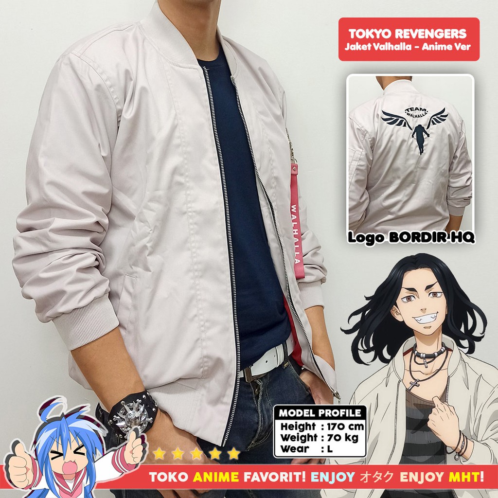 Jaket Bomber Anime Tokyo Revengers Valhalla Keisuke Baji Kazutora Hanemiya Anime Version Cream - Gambar 3