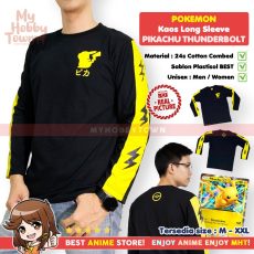 Kaos T-shirt Anime Pokemon Long Sleeve Pikachu Thunderbolt