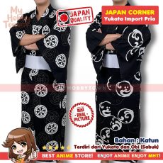 Yukata Import Kimono Pria : Black Wave Black Sharin Obi Belt Abu Baju Jepang