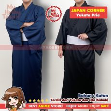 Yukata Kimono Pria : Plain Navy Blue Black Gray Belt Biru Abu Baju Jepang