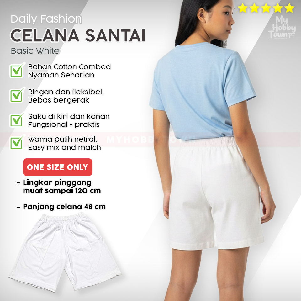 Celana Santai Basic White Comfy – Celana Pendek Katun Harian & Cosplay Platelet - Gambar 2