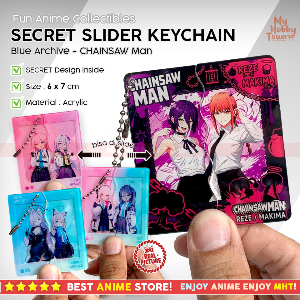 Gantungan Kunci Secret Slider Keychain Acrylic β Gantungan Akrilik Geser Interaktif Karakter Anime Makima Reze Chainsaw Man Terror Shiroko Azusa Hoshino Key Aris Blue Archive