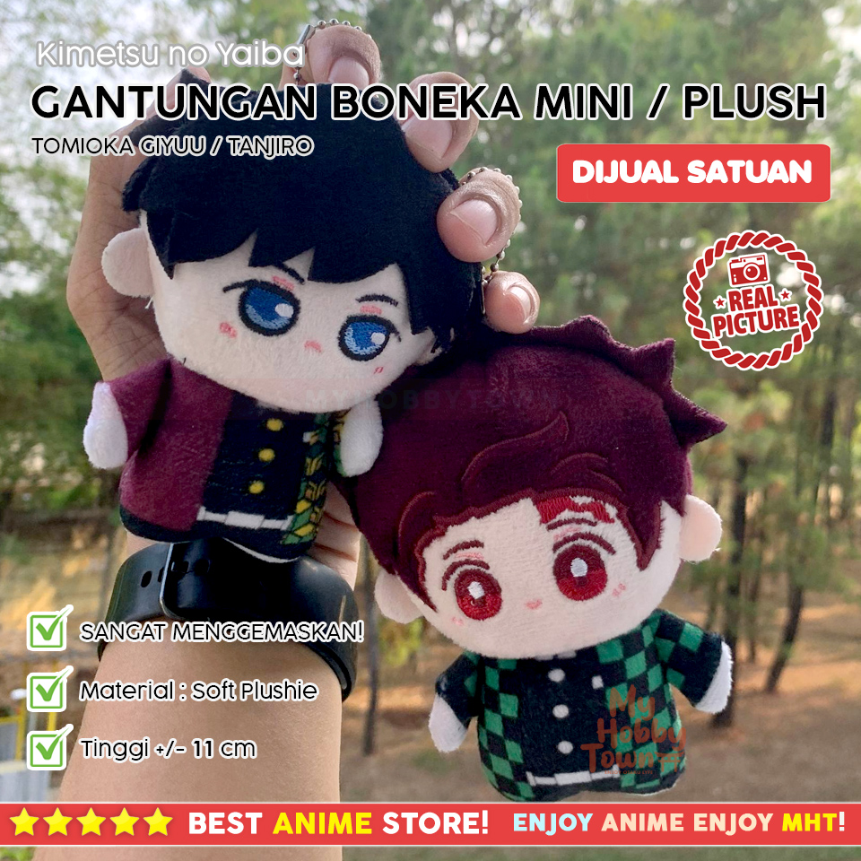 Gantungan Boneka Mini Plush Kimetsu no Yaiba – Tomioka Giyuu & Kamado Tanjiro Chibi Plushie Nunu - Gambar 4
