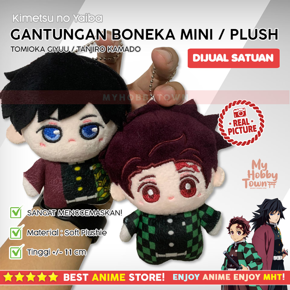Gantungan Boneka Mini Plush Kimetsu no Yaiba – Tomioka Giyuu & Kamado Tanjiro Chibi Plushie Nunu
